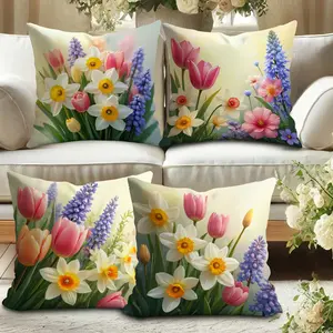 4 Piece Floral Print Pillow Covers Set, 45x45cm Hidden Zipper, Decorative Cushion Cases for Outdoor Patio, Indoor Living Room, Bedroom, Sofa, Bed, Car