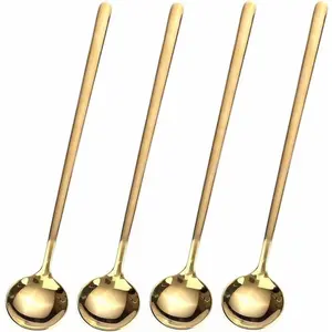 :4-piece 6.7-inch long handled coffee/teaspoon, gold, stainless steel long spoon suitable for mixing iced tea and Italian espresso: home and kitchen