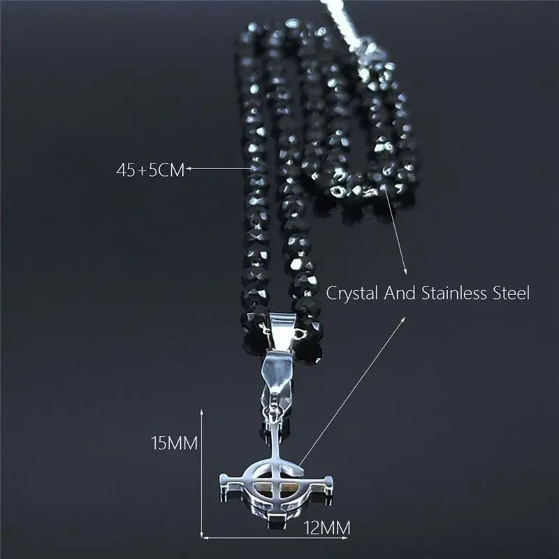 Gothic Crystal and Stainless Steel Necklaces, Bead Ghoul Band Pope Emeritus Symbol Mask Grucifix Pendant, Ghost BC Nameless Jewelry with Crystal Beads for Men-Women (Wedding, Anniversary)