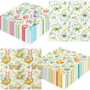 40Pcs Easter Paper Napkins with Happy Easter Bunny Chick and Egg Hunt Dinner Napkins for Spring Party Dinner Kitchen Bathroom