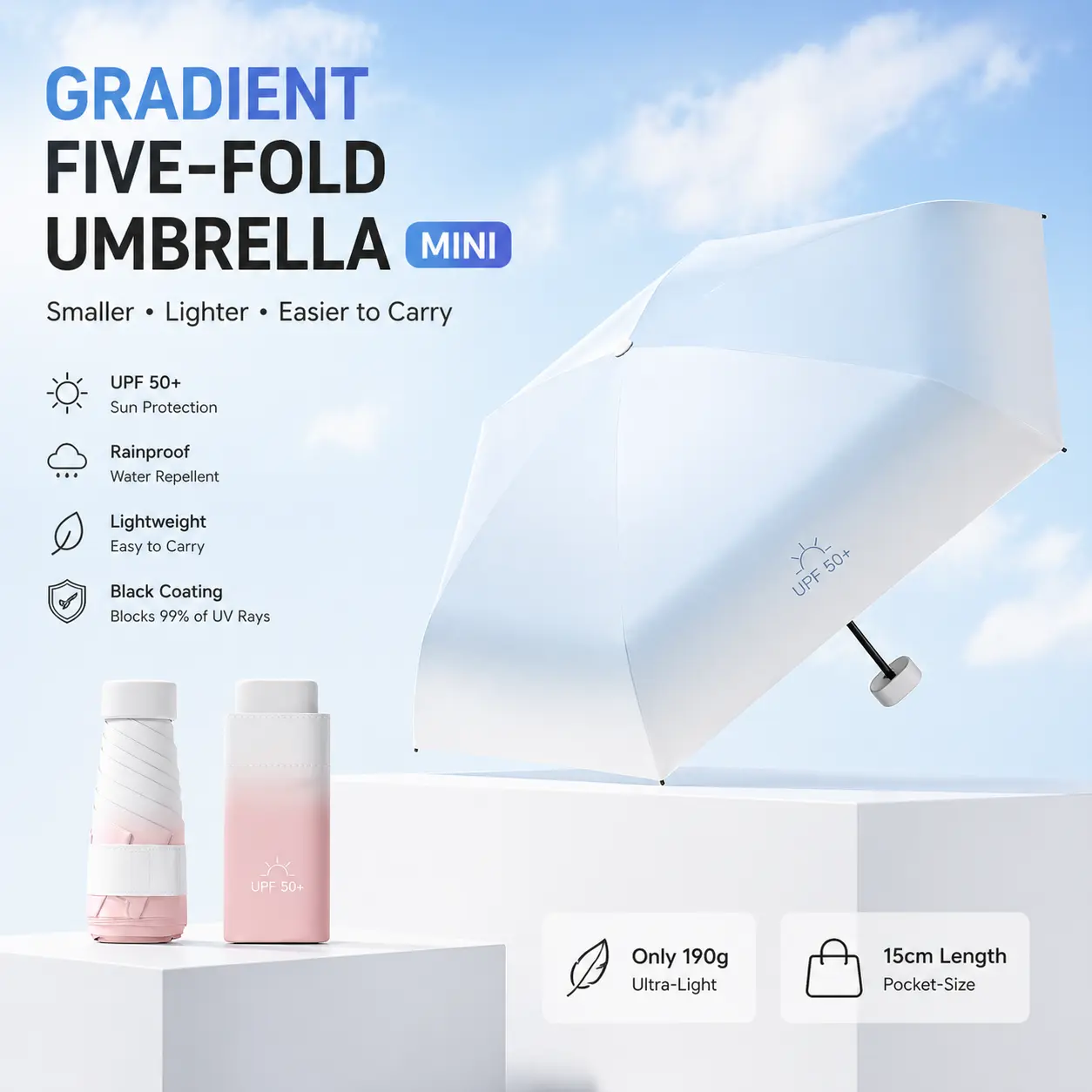 Women's Folding Mini Pocket Umbrella, Lightweight Waterproof UV Protection Rain and Sun Dual-Use Compact Umbrella (Home Supplies), All-Weather Umbrellas, Anti-Uv/Uvb Umbrellas