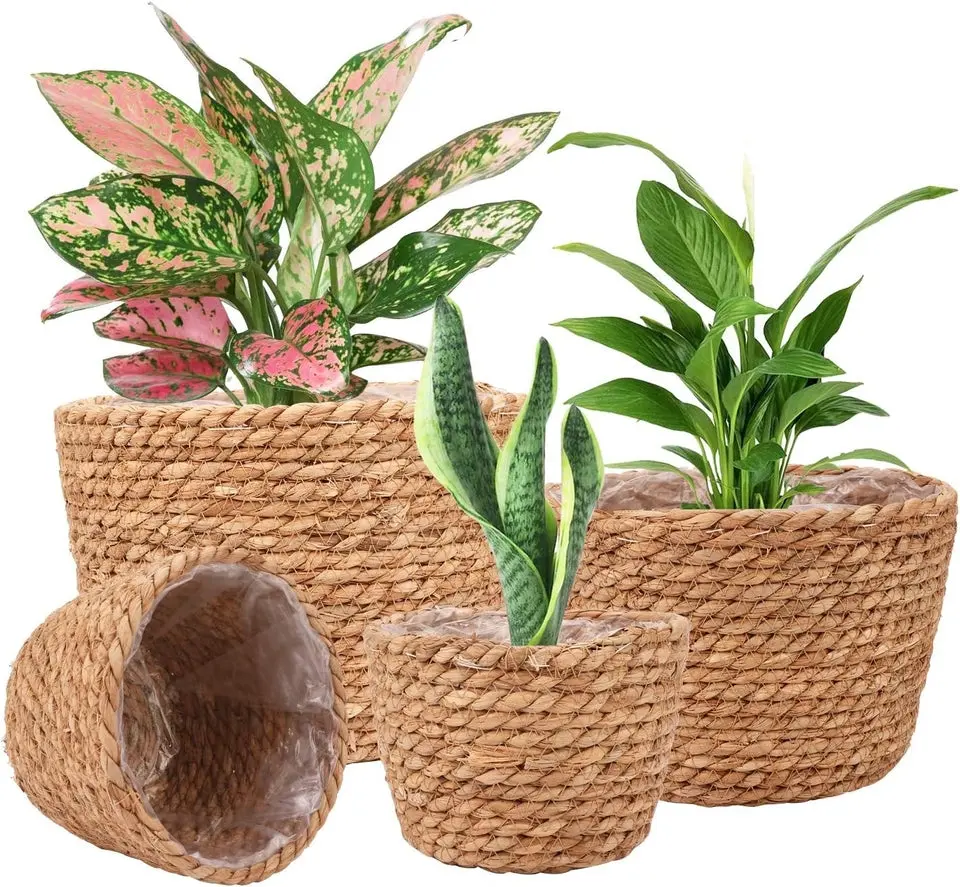 Seagrass Planter Basket Set - Stylish Indoor and Outdoor Planter Baskets for Flower Pots and Room Decoration, Set of 4