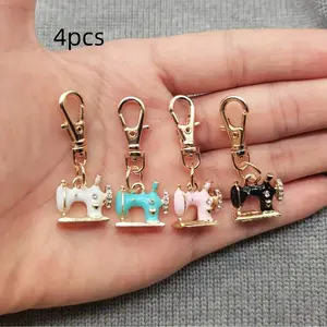 4/20pcs Vintage-Inspired Sparkling Rhinestone Sewing Machine Keychains | Alloy Charms in Pink, Black, Light Blue & White with Secure Lobster Clasp | Perfect for Crafts, Gifts, and Fashionable Accessories, Sewing Supplies Accessories
