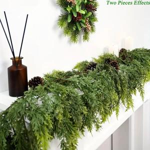 Lush Real Touch Winter Cedar Garland 72" - Perfect for Home Holiday Decor, Green Artificial Greenery Garland for Table, Mantle, Wall, Indoor, Outdoor Christmas Decorations Christmas gift