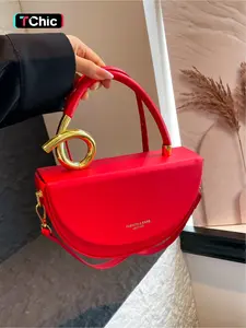Box bag, rope-shaped handle, half-moon shape, simple commuting, party, 2025 new style shoulder and crossbody Pu Leather handbag, Crossbody Handbags, suitable for commuting, party