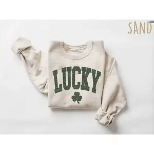 Womens Lucky Sweatshirt, Cute Shamrock Shirt, Happy St Patricks Day Shirt, St Pattys Day Outfit, Irish Lucky Day Shirt, St Patricks Day Gift Print Tee