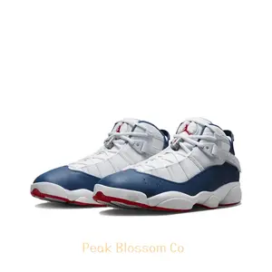 White, Blue, and Red High-Top Retro Basketball Shoes with French Blue Colorway and Hybrid Design of Classics