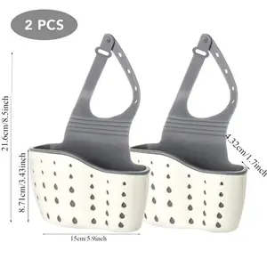 2 Pack Adjustable Sink Sponge Holder with Hanging Strap, Multifunctional Drainage Basket, Kitchen & Bathroom Organizer Storage Rack