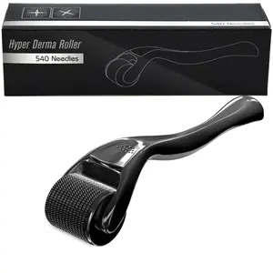 Microneedling Beard Roller – 540 Stainless Steel Needles | Professional Hyper Derma Roller for Hair & Skin Care – Black