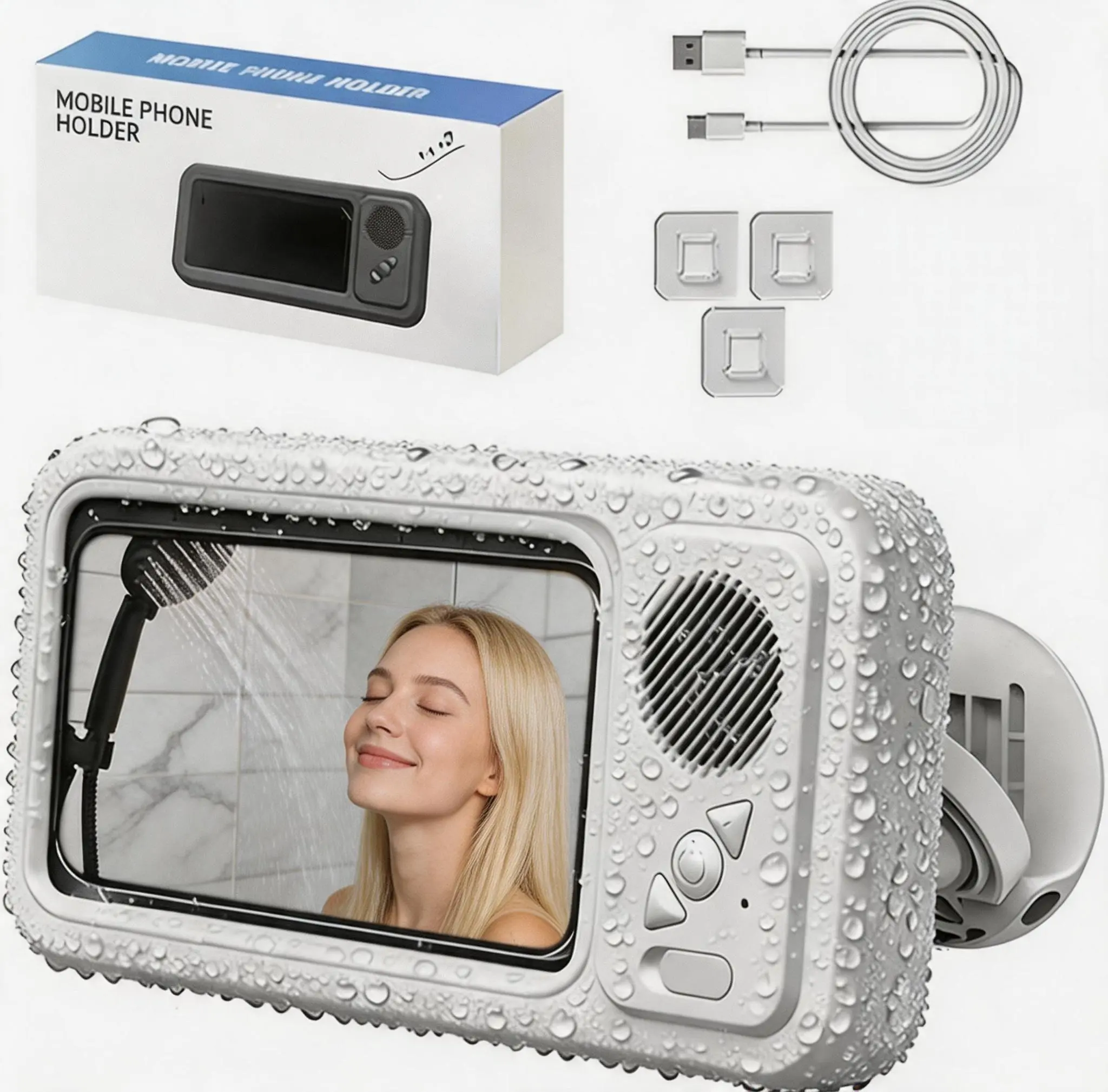 Waterproof box speaker, shower waterproof 360 ° rotating touch screen, Waterproof Degree,watch movies, listen to music, Hands-free call，phone holder Bluetooth speaker, Compact Smartphone, phone cases, subwoofers, kitchen, bathroom, sink tiktokshopspringgl