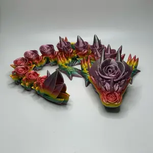 Baby Rose Dragon 3D Printed Figurine – Rainbow Color, Articulated Design with Floral Detail, 14 Inches Long