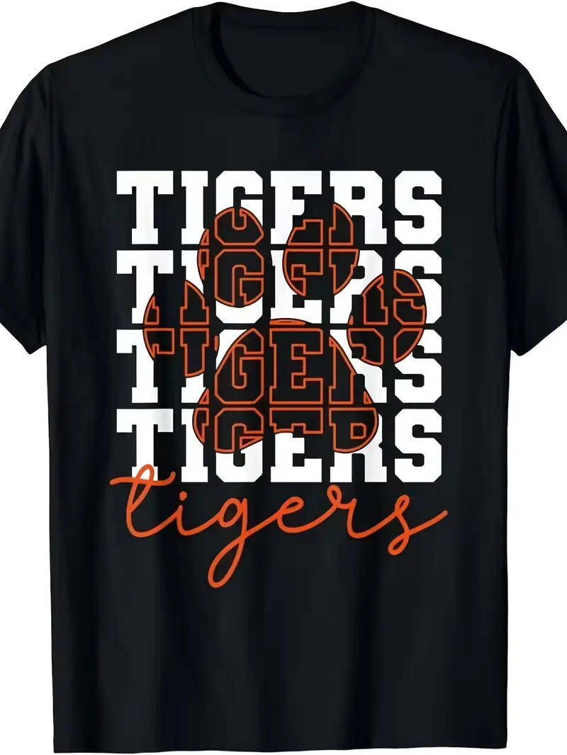 Football Tigers School Sports Fan Team Spirit Tigers Mascot T-Shirt Same Style for Men and Women 2026 Summer Short-sleeved Printed T-shirt