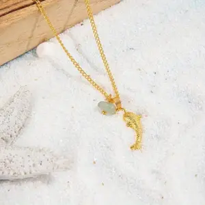 Personalized Shark Necklace Made of Natural Stone with a Stylish Beach And Ocean Theme in 316L 316L Stainless Steel