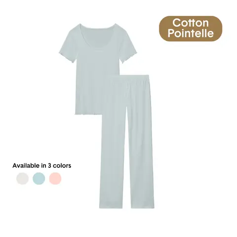 Tommy John Women’s 2-Piece Ribbed Knit 96% Cotton Pointelle Tee & Pant Set - Fitted Soft Pajamas & Loungewear, Short-Sleeve, Spandex Fabric, Ultra-Soft, Breathable, Everyday Basic Sleepwear
