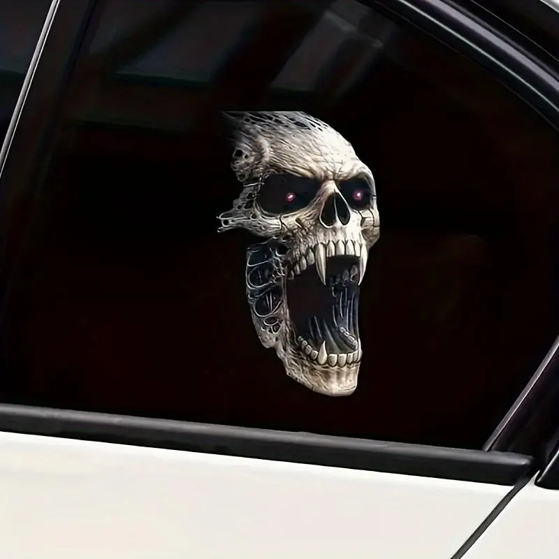 Skull Pattern Car Sticker, Skull Stickers, Waterproof Durable Car Decorative Sticker, Universal Personalized Decoration Decals for Car, Motorcycle, Laptop, Glass, Halloween, Cool Car Decoration, Vehicle Exterior Decoration, Automobile Decals