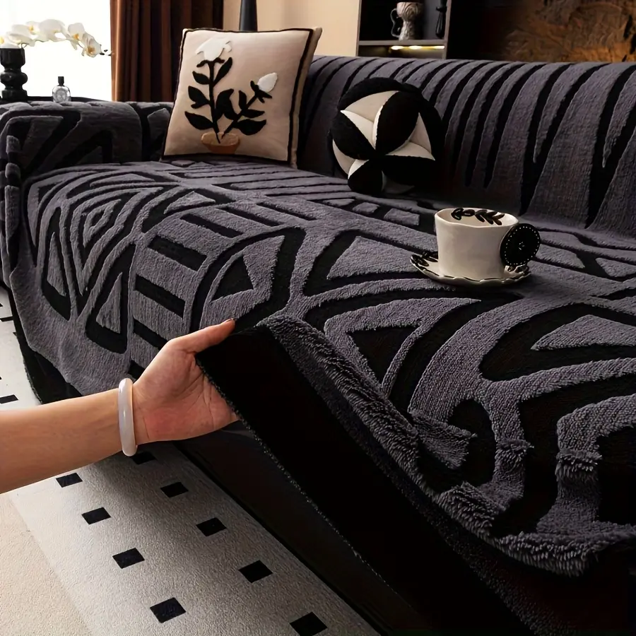Geometric Soft Sofa Cover, 1 Count Dustproof Slipcover for Living Room Office Couch, Home Decor Protector