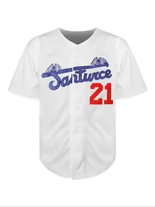 Sporty Men's Letter & Crab & Number Embroidery V Neck Baseball Jersey, Casual Breathable Short Sleeve Button Front Baseball Top for Training Competition, Mens Sportswear Jersey Shirts for All Seasons