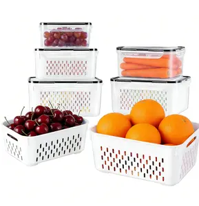 10pcs Airtight Food Storage Containers Set (5 Colanders & 5 Storage box) Fruit Storage Containers for Fridge with Remouvable Colander Dishwasher Safe  Produce Saver for Refrigerator Keep Fruit Vegetable Meal Fresh Long