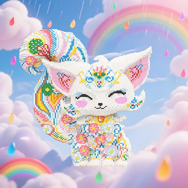 Flower Fox Tail Building Block Model, 3D Puzzle Toy Stress Relief