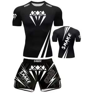 Boxing Muay Thai High Elastic Quick-Dry Tight T-Shirt Combat Shorts Running Training Set outfit