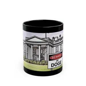 Funny Dogecoin BEWARE OF DOGE Black Mug, 11oz 15oz, Elon Musk, Political Humor