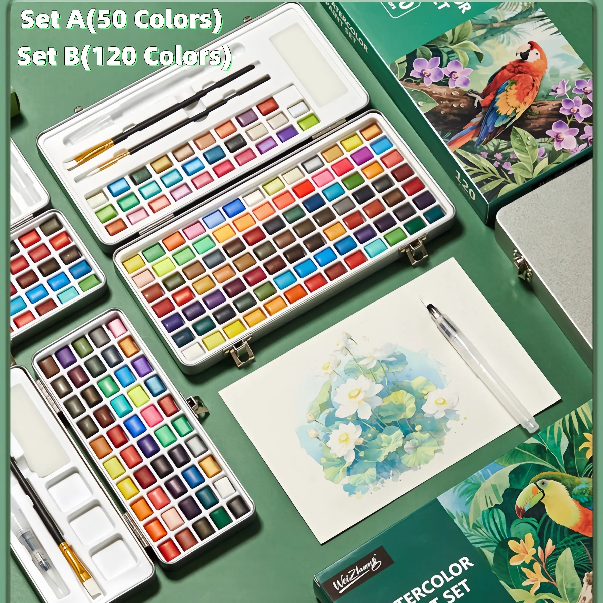 50 Color/120 Color Solid Watercolor Paint Set, Watercolor Painting, Includes Brushes and Drawing Tools, Iron Box Packaging, Ideal for Daily Art Supplies, DIY Painting Supplies, Art Materials