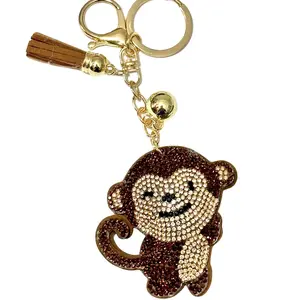 Monkey Bling Keychain, Rhinestone design, Tassel Decor Sport Keychain for Men, Women, Kids Bling Backpack Keyrings, Purse Charms