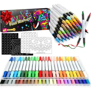 48 Colors   Markers Set with Dual Tips (Brush & Chisel) for Artists & Crafters No Bleed, High Coverage  Pens for Rock, Canvas, Fabric, Ceramic