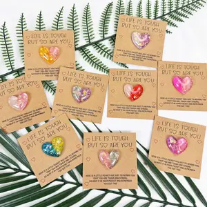 10pcs Mixed Resin Heart Pocket Hug Gift, Encouragement Card, Positive Message Card, Emotional Support Gift For Best Friends And Family, Missing You Gift