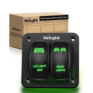 Nilight 2Gang Led Light Bar and Rear Lights 5Pin ON/Off Rocker Switch Panel Green