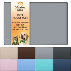 Neater Mat Silicone Pet Bowl Mat - 1/2" Raised Edge, Slip-Resistant, Dishwasher Safe, Prevents Floor Damage, Available in Four Sizes