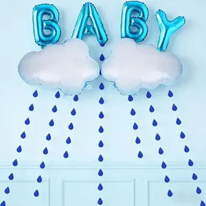 Sad Girl Aesthetic Birthday Set Blue Balloon Banner with Cloud & Raindrop Hanging Decor