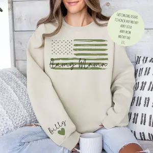 Personalized This Mama Wears Her Heart On Her Sleeve Sweatshirt, Custom Mom With Kids Names Shirt, Motherhood Gift, Mother's Day Gifts