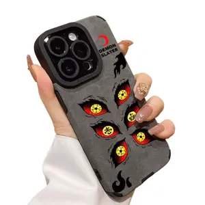 Luxury Anime Kokushibo Demon Slayer Eye Suede Leather Silicone Phone Cases For iPhone 17 Promax Pro Air 16 Plus 15 14 13 12 11 Shockproof Protective Cover Perfect Christmas Halloween Birthday Gift