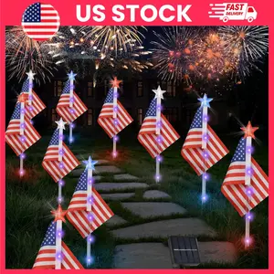 4th of July Decorations Outdoor, 6-Pack American Flag Solar Lights with 8 Lighting Modes, Red White and Blue Patriotic Pathway Lights, Memorial Day Decorations for Yard Garden, Independence Day Pathway Garden Decorations | Indoor Recreation
