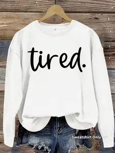 Women's Tired Print Crew Neck Sweatshirt, Casual Long Sleeve Pullover for Fall & Winter, Women's Clothes for Daily Wear, Womenswear