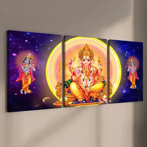 3 Counts Wooden Framed Canvas, Ganesha and Krishna Poster, Fashion Living Room Decoration, Modern Art, Perfect Home Poster, Wall Art Murals, Apartment Dormitory, High Definition, Waterproof, Art