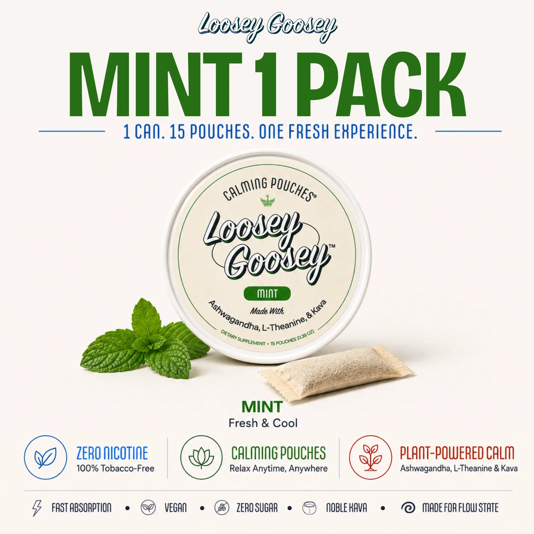 Loosey Goosey 1 Pack of Calming Pouches - Feel Calmer, Stay Sharper - Nicotine-Free