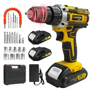 Father's Day Gift - Cordless Drill Set, 21V 1.3Ah Li-ion Battery, Rechargeable with LED Light, 2-Speed & 25+1 Torque, Portable DIY Toolbox Kit for Home Renovation & Daily Use