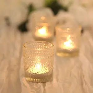 6 Pack Glass Votive Candle Holders in Clear Primrose Design, Votive Tealight Holders