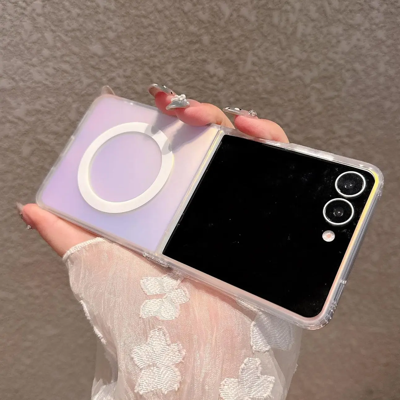 Magnetic Iridescent Case for Samsung Galaxy Z Flip 7/6/5/4/3, Compatible with MagSafe, Holographic Iridescent Color Changing Case Shockproof Protective Phone Cover for Women Girls