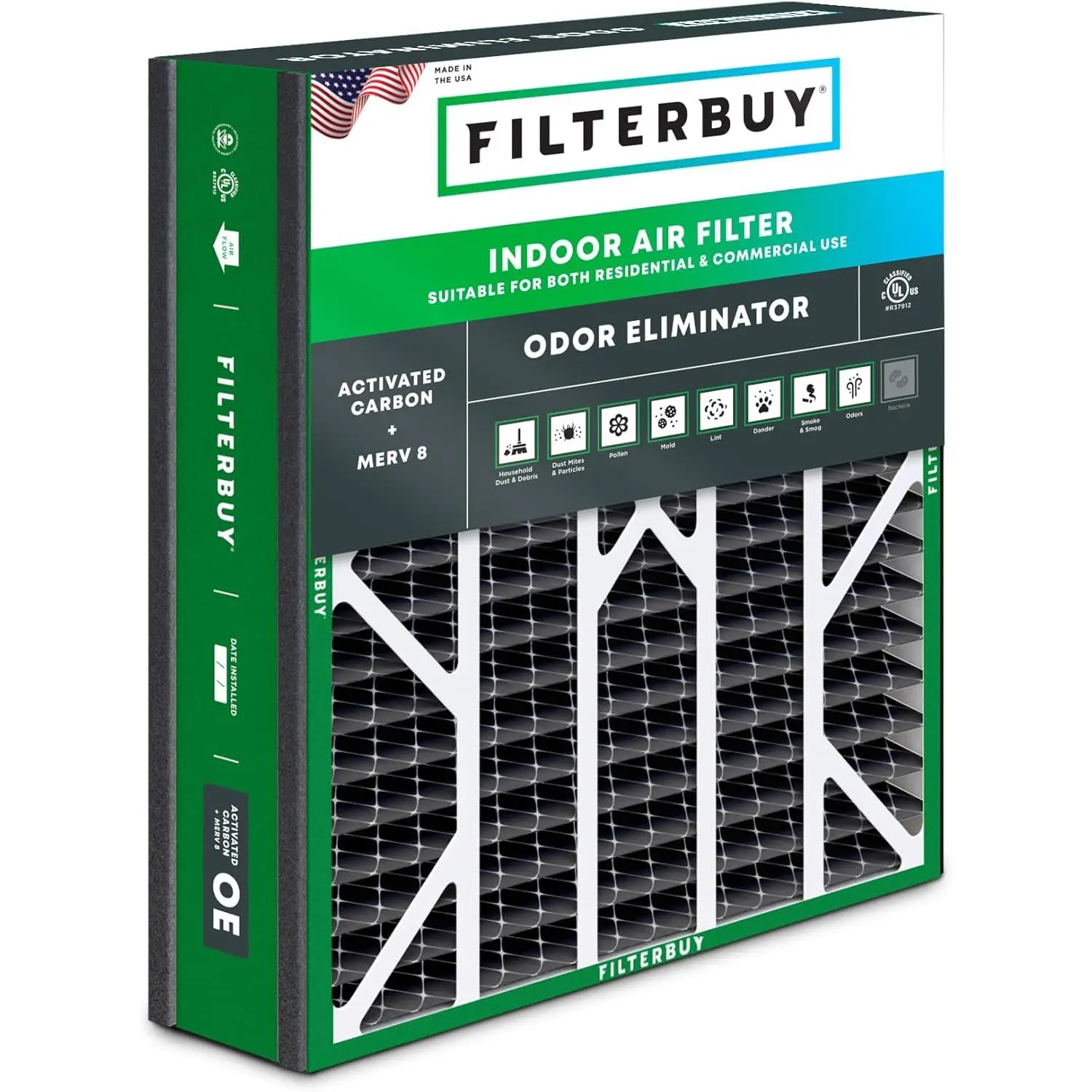 Filterbuy 20x20x5 Air Filter (1-Pack), Pleated MERV 8 Odor Eliminator HVAC AC Furnace Air Filters for Trion Air Bear 255649-103 & More