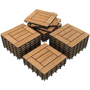 Costoffs 27-Pack Acacia Wood Interlocking Deck Tiles for Patio & Balcony, Waterproof All-Weather DIY Flooring