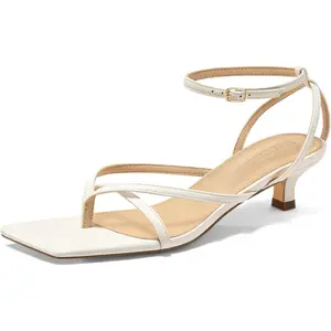 Coutgo Women's Strappy Low Kitten Heels Sandals Open Square Toe Flip Flop Summer Dress Party Shoes