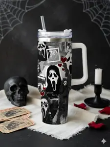 Ghost Face Horror Tumbler, Spooky Halloween Travel Mug, Horror Movie Tumbler, Gothic Aesthetic Coffee Cup, Scary Ghost Drink Cup