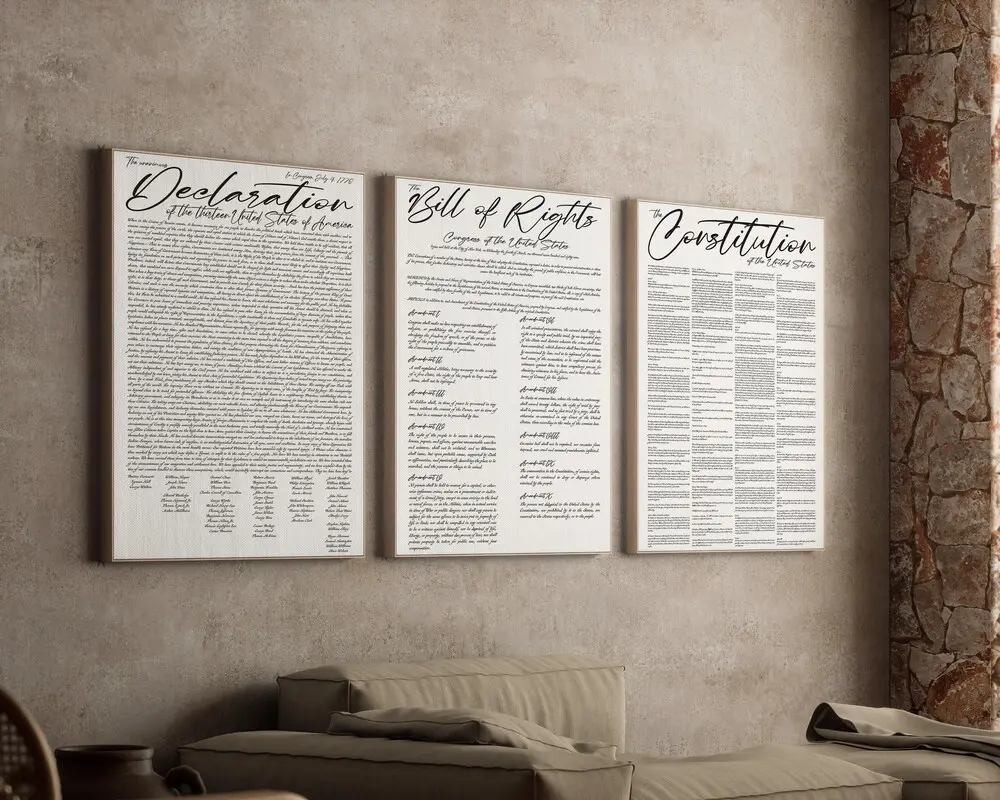 US Founding Documents Wall Art Set of 3, Declaration of Independence, Bill of Rights, Constitution Print, Patriotic  Gift, 250th Years
