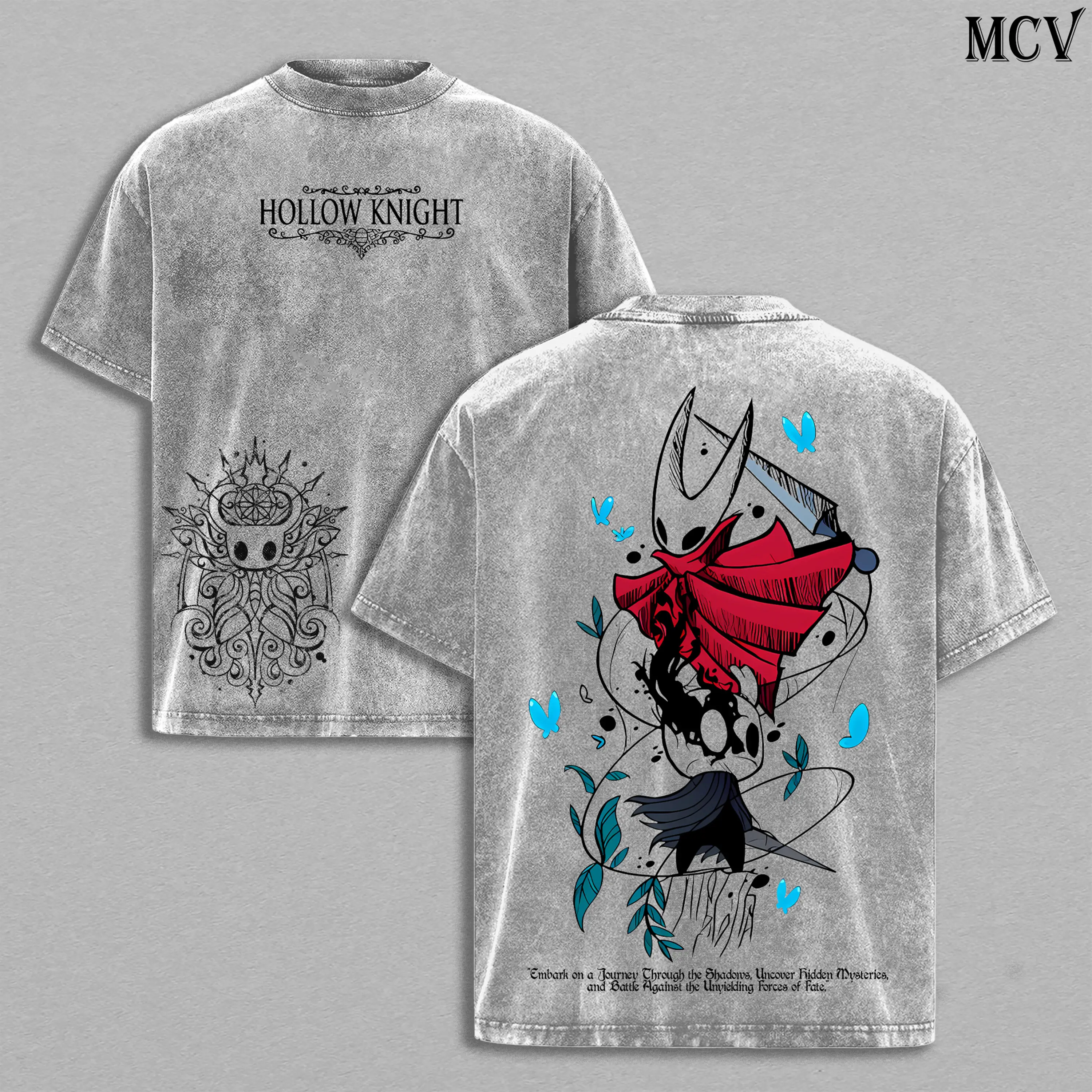 Hornet vs The Knight Hollow Knight Tee Washed, Vintage Washed Oversized Heavy Cotton Indie Game Graphic T-Shirt, Double Printed Retro Unisex Streetwear Top, Hallownest Lore Edition, Dark Fantasy Gaming Merch