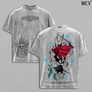 Hornet vs The Knight Hollow Knight Tee Washed, Vintage Washed Oversized Heavy Cotton Indie Game Graphic T-Shirt, Double Printed Retro Unisex Streetwear Top, Hallownest Lore Edition, Dark Fantasy Gaming Merch
