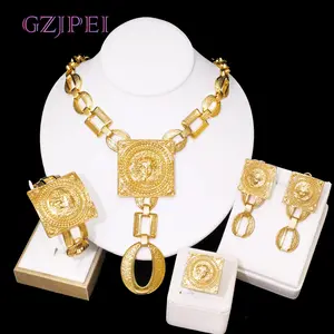 GZJPEI Fashion Jewelry Set For Women Classic 18K Gold Color Boho Necklace Set Earrings Bracelet Ring Elegant Wedding Party Gift Accessories