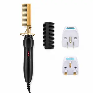 Hot Comb Hair Straightener Pressing Combs - Technology hot Comb Electric for Wigs,Small hot Comb for Edges, Pressing Combs for Natural Black Hair, Wigs & Beard, Anti-Scald Straightening Comb with Handle for Travel & Home Holiday Gift, Flat Iron